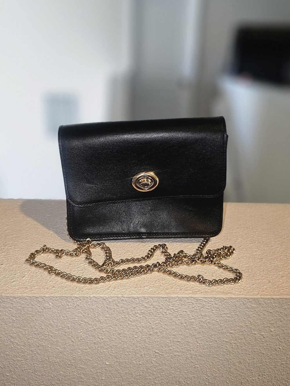 Coach Black Leather Crossbody with Gold Turnlock